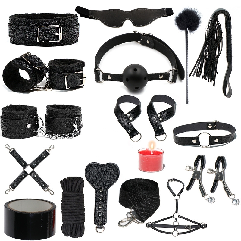 H2033--SM bondage nipple clamps sex toys set mouth ball handcuffs sex toys 16-piece set