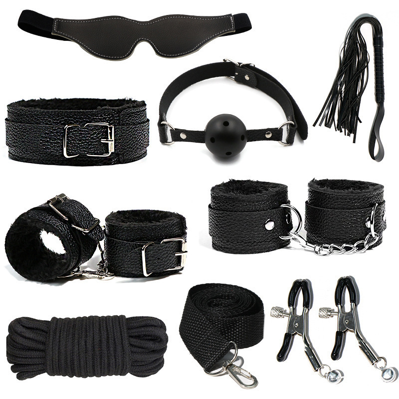 H2025--SM bondage nipple clamps sex toys set mouth ball handcuffs sex toys 8-piece set