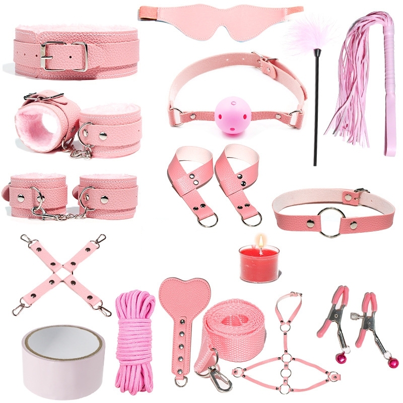 H2033--SM bondage nipple clamps sex toys set mouth ball handcuffs sex toys 16-piece set