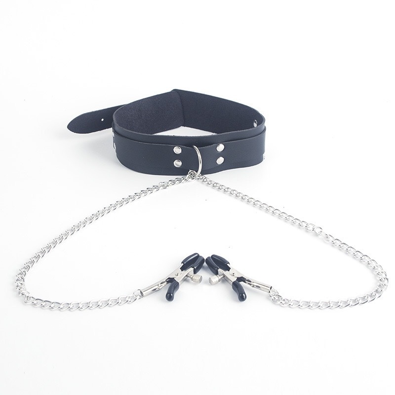 XQ004-Women's fun collar products leather sex products props breast clip chain sm