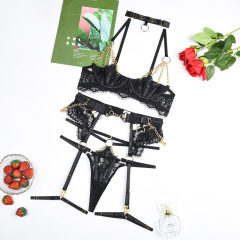 Z3170A--New lace hollow steel ring gather sexy half cup sexy underwear five-piece set