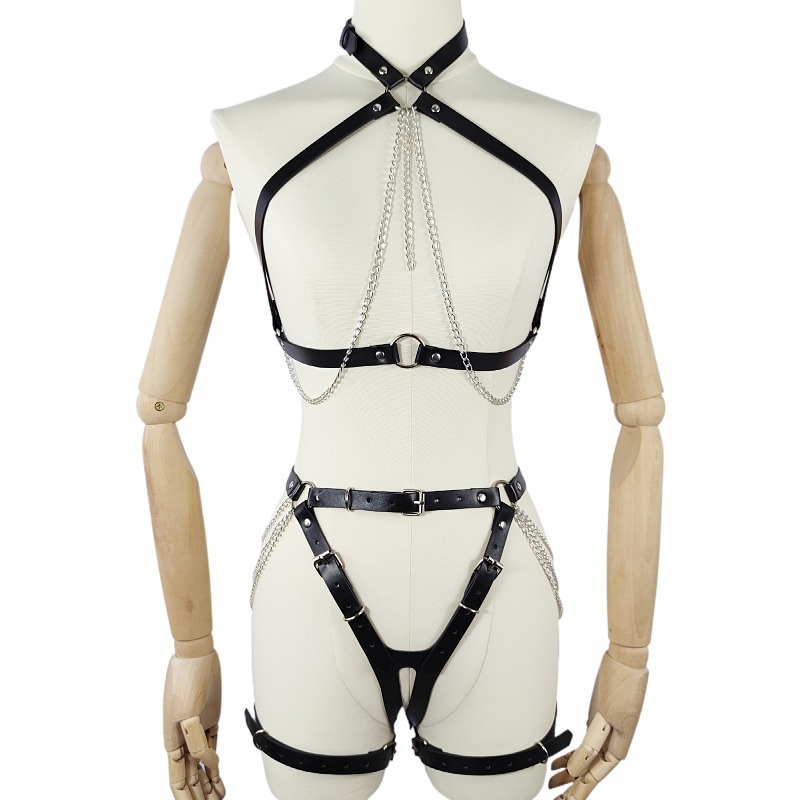 MF208--Bondage Suit Leather sex bondage set with handcuffs