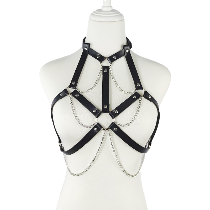 MF201--Fashion leather sex bondage clothing with chain adult sex clothing