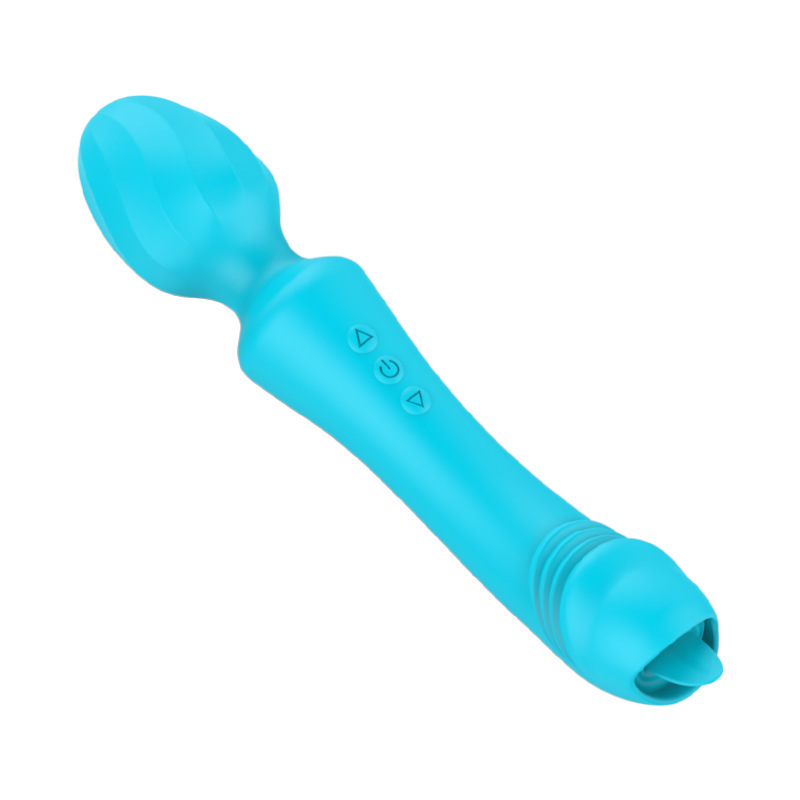 MY-2319--New rechargeable silicone double-head vibrating AV bar adult sex toy tongue lick massager