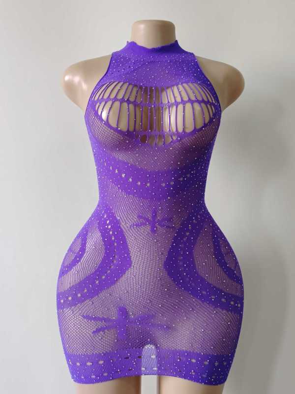 TZ73--Women's hot diamond sparkly sexy underwear high neck net