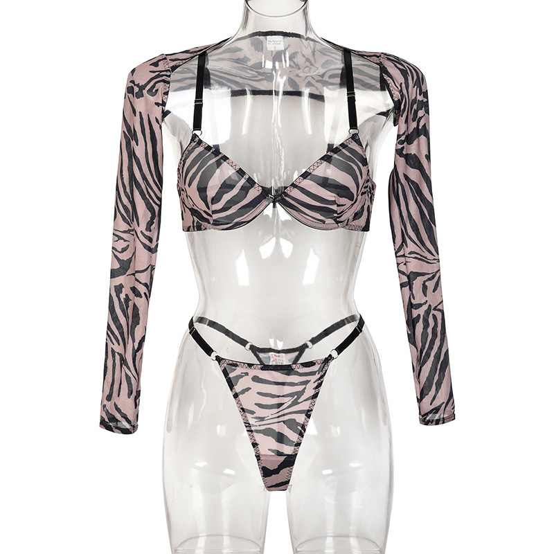 Z3243A--New women's leopard print mesh sexy perspective Shapewear underwear four sets