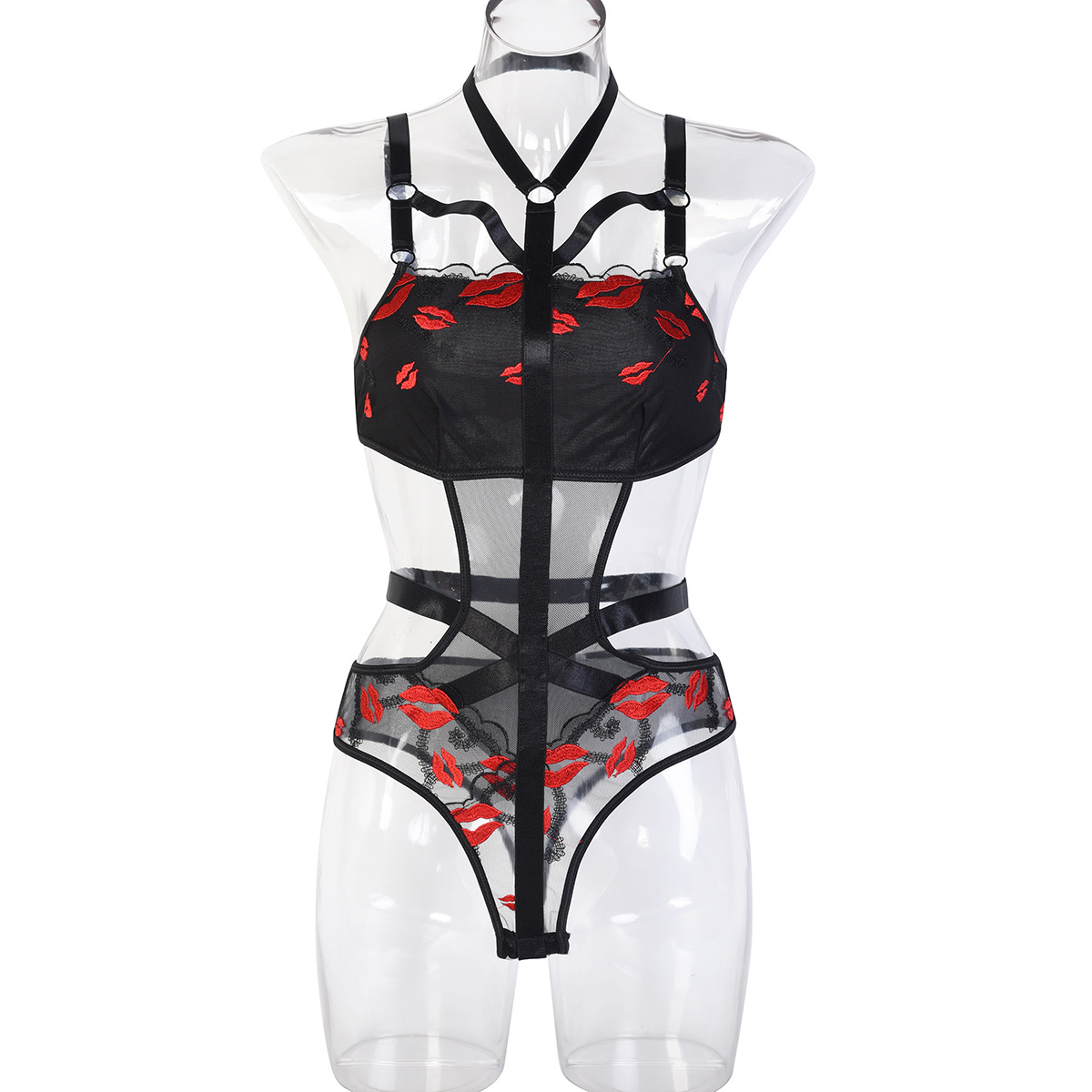3269--Sexy girl embroidered lip jumpsuit base