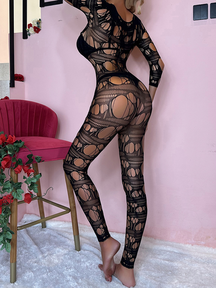 w608--New women's jacquard sexy one-piece mesh top