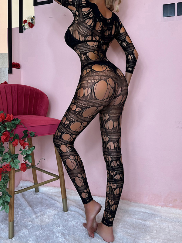 w608--New women's jacquard sexy one-piece mesh top