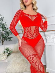 w594--Jacquard jumpsuit lace up crotch jumpsuit stockings