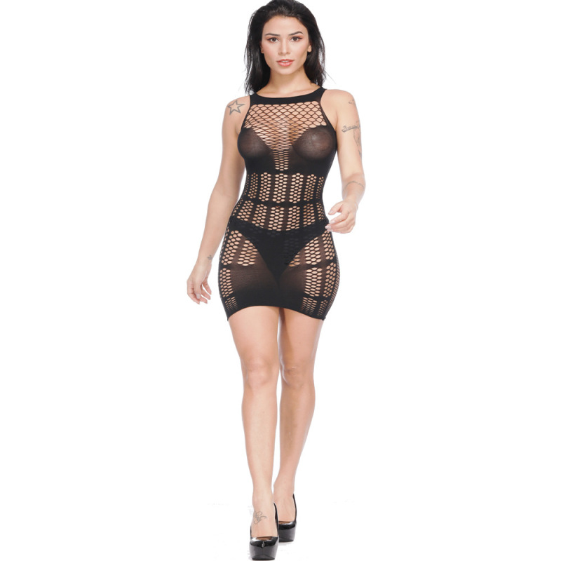 w303--Retro jacquard hollow backless mesh jacquard sexy hip-covering mesh top