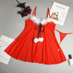 SD0010-European and American new Christmas clothes INS cute fur ball Christmas carnival New Year skirt set with thong