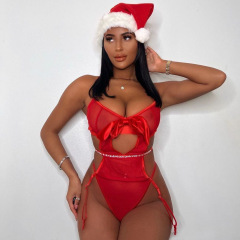 3048-European and American sexy clothes INS Amazon new hot diamond stitching red bow New Year's Valentine's Day jumpsuit
