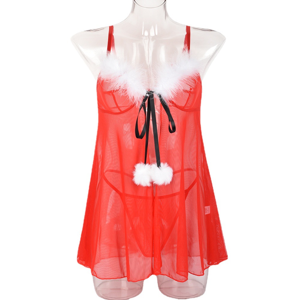SD0010-European and American new Christmas clothes INS cute fur ball Christmas carnival New Year skirt set with thong