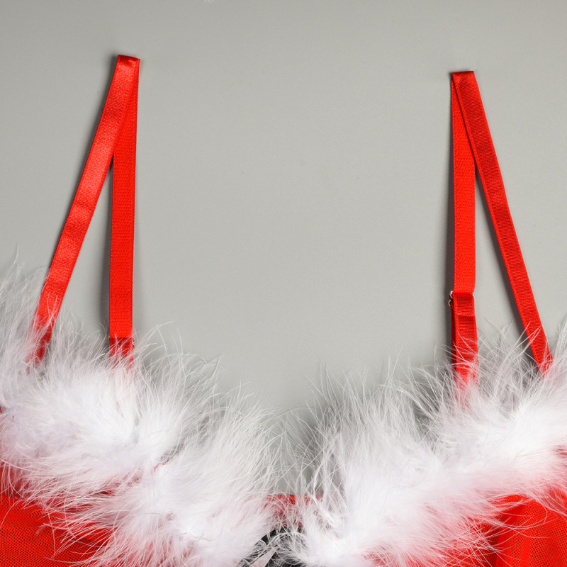 SD0010-European and American new Christmas clothes INS cute fur ball Christmas carnival New Year skirt set with thong