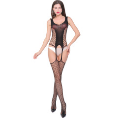 w093--Black stockings with leaking breasts, sexy stockings, crotchless fishnet stockings