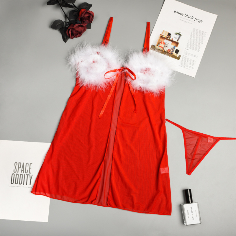 SD0008--Popular Christmas girl suit, sexy cardigan and furry patchwork thong