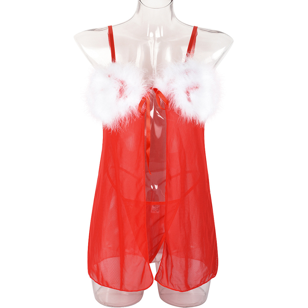 SD0008--Popular Christmas girl suit, sexy cardigan and furry patchwork thong