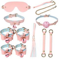 SS2044--SM bell bow eight-piece set alternative bondage collar traction hand and leg cuffs couple sex toys