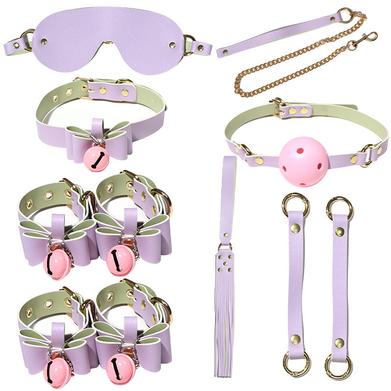 SS2044--SM bell bow eight-piece set alternative bondage collar traction hand and leg cuffs couple sex toys