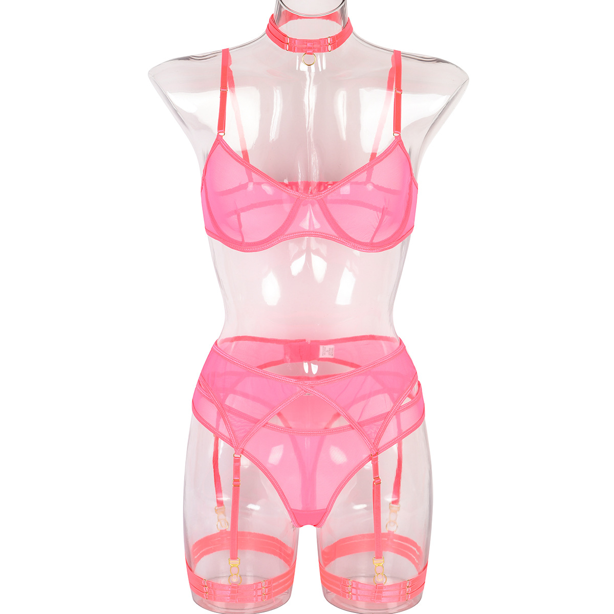3150-European and American sexy lingerie four-piece set, cross-border hot-selling mesh splicing high-quality lingerie with neck and leg rings
