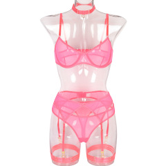 3150-European and American sexy lingerie four-piece set, cross-border hot-selling mesh splicing high-quality lingerie with neck and leg rings