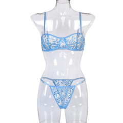 T3086A-European and American sexy lingerie popular women's embroidered flower vines water grass leaves sexy three-point two-piece set