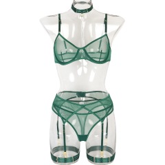 3150-European and American sexy lingerie four-piece set, cross-border hot-selling mesh splicing high-quality lingerie with neck and leg rings