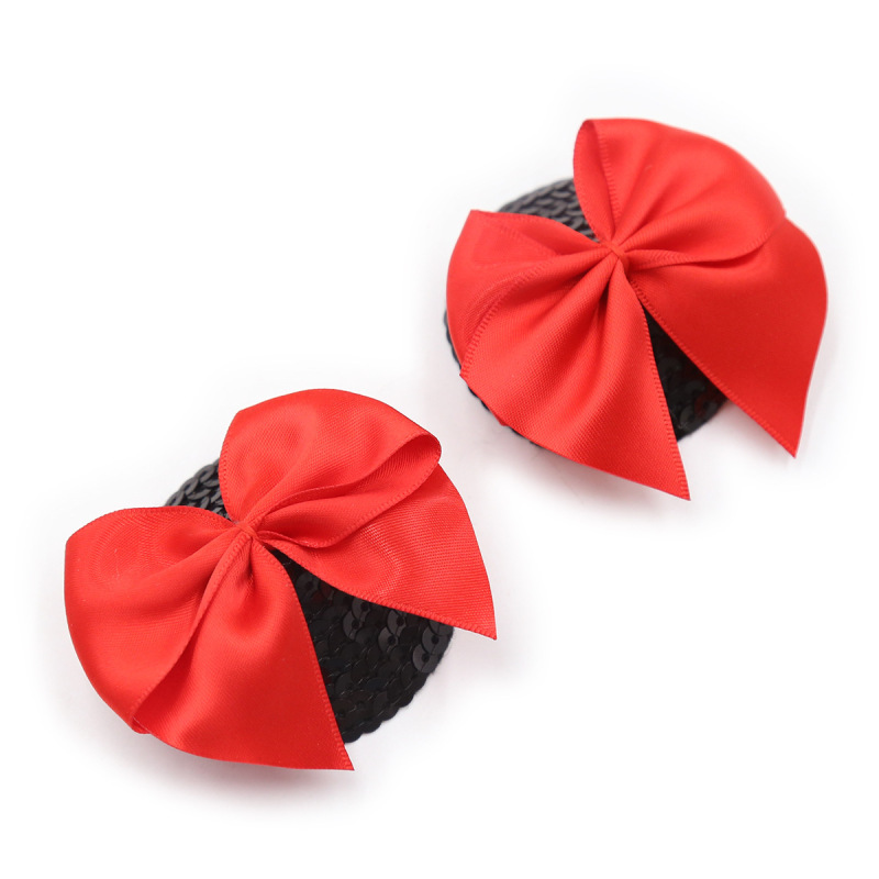 202000063--Flirting jewelry bra red bow nipple black round silicon anti-exposure sexy breast patch