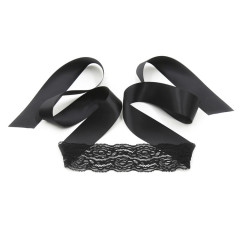 332400067--Passionate Alternative Blindfold Suit Black Lace Three-piece Eye Mask Handcuffs Round Breast Paste