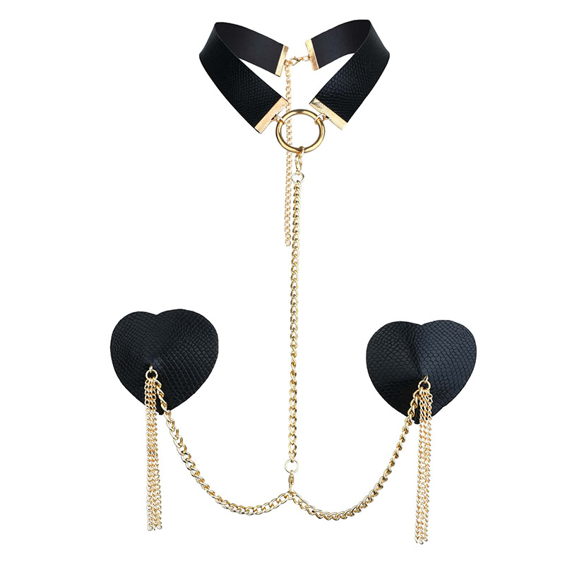 DCD007214--Hot style breast patch with love leather chest chain and tassel breast patch