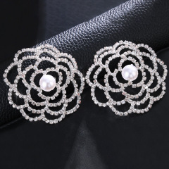 LB2026--New hollow flower-shaped breast patch, sexy pearl and rhinestone breast patch