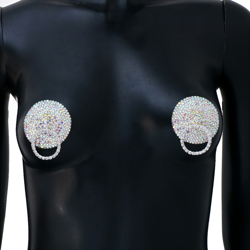 LB2023--Popular round rhinestone breast patch, nightclub sexy and interesting ab colored diamond breast patch