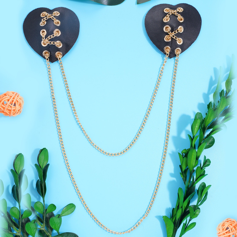 NPC0039--Punk style chest chain integrated chain jewelry European and American body chain nipple chain leather sexy lady love chest patch