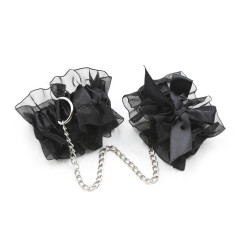 332400067--Passionate Alternative Blindfold Suit Black Lace Three-piece Eye Mask Handcuffs Round Breast Paste