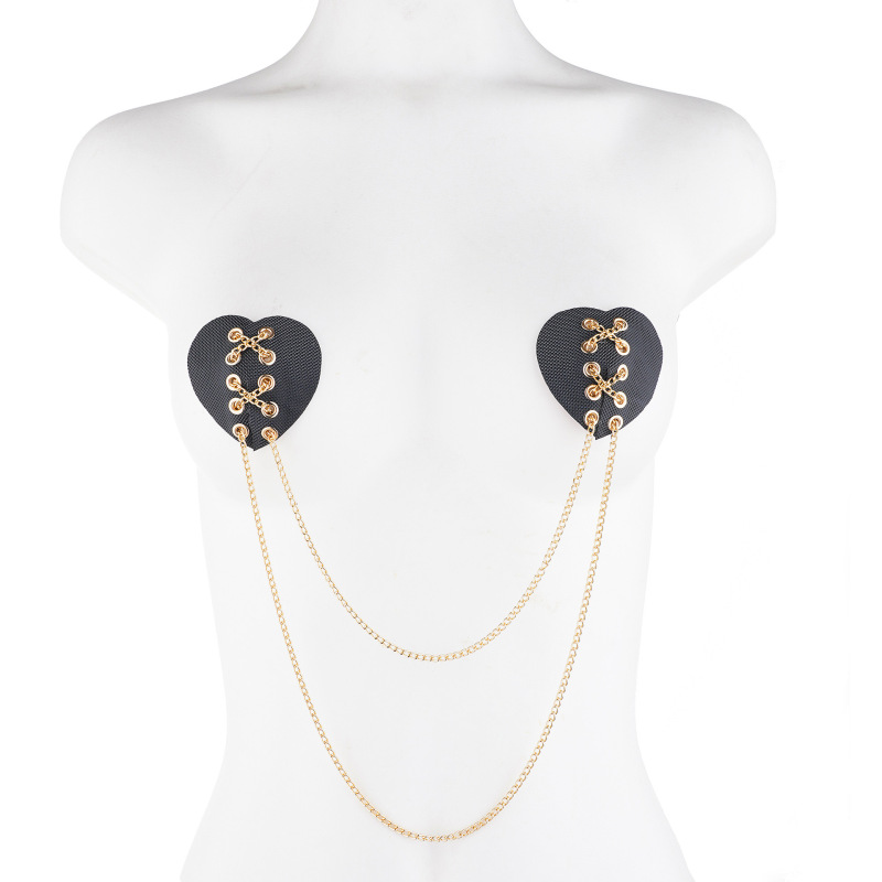 NPC0039--Punk style chest chain integrated chain jewelry European and American body chain nipple chain leather sexy lady love chest patch