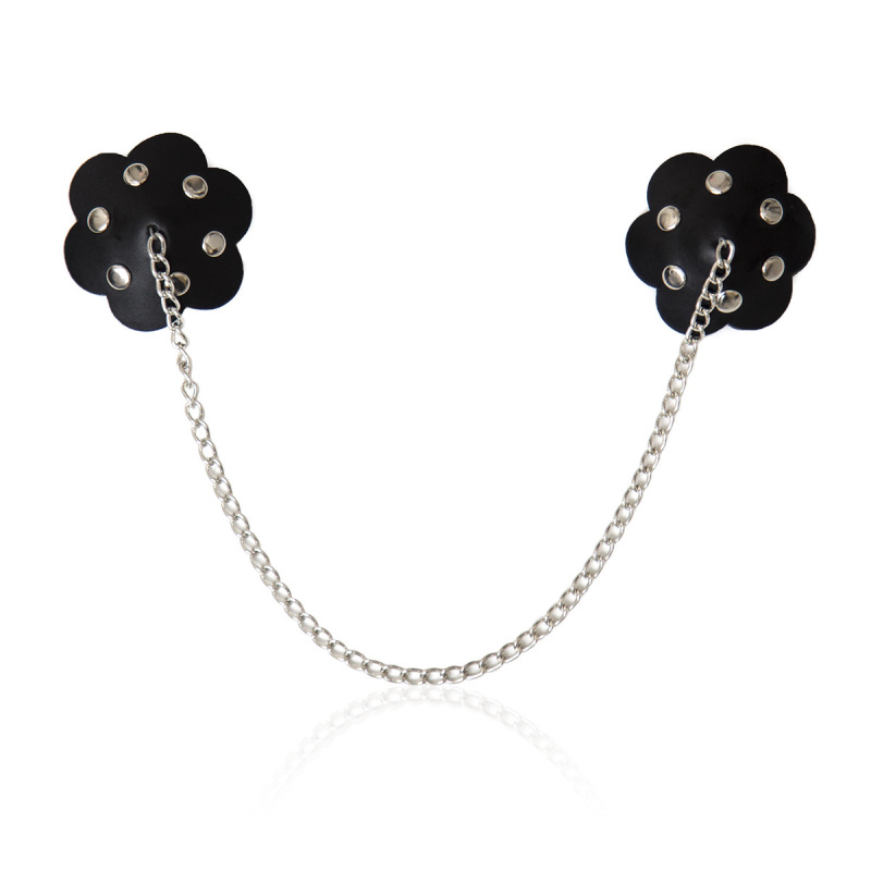202400060--Petal leather nipple straps with chain straps