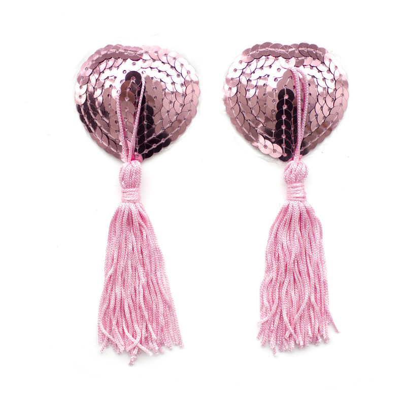 202002001--Interesting tassel heart-shaped nipple patch sequin prop breast patch breast ornament invisible nipple patch