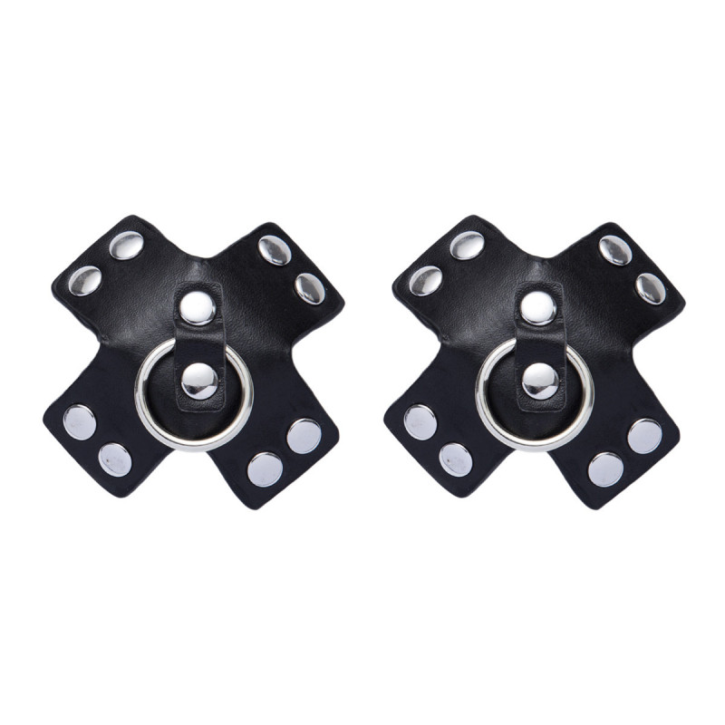 202400112--Leather Black Nipple Iron Ring Silicone Adhesive Adult Chest PU
