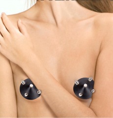 202402066--Genuine leather spiked nipple pasties for women, spiked stage props