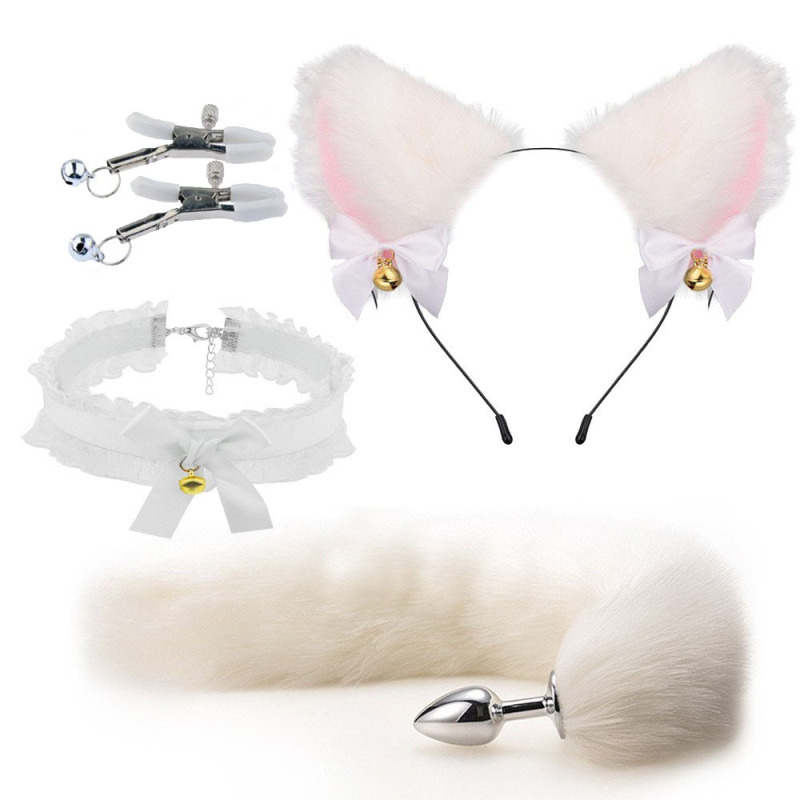 SZ011--Set of anal plugs for men and women, sexual products, sm metal fun set, fox tail 4-piece set