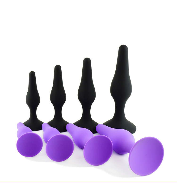 wo-18-Silicone backcourt anal plug four-piece set anal beads hands-free suction cup anal plug