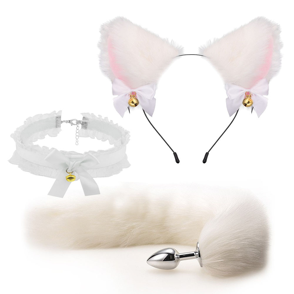 SZ010--Set of anal plugs for men and women, sexual products, SM metal fun suit, fox tail 3-piece set