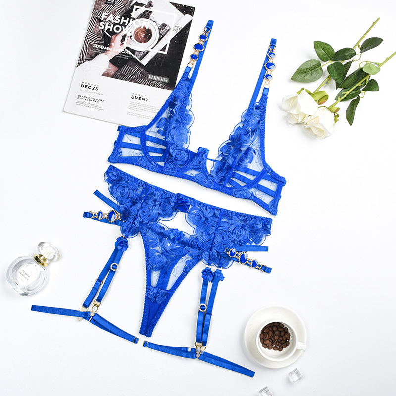 Z2986A-Four or five pieces of European and American style retro gemstone embroidered sexy push-up underwear