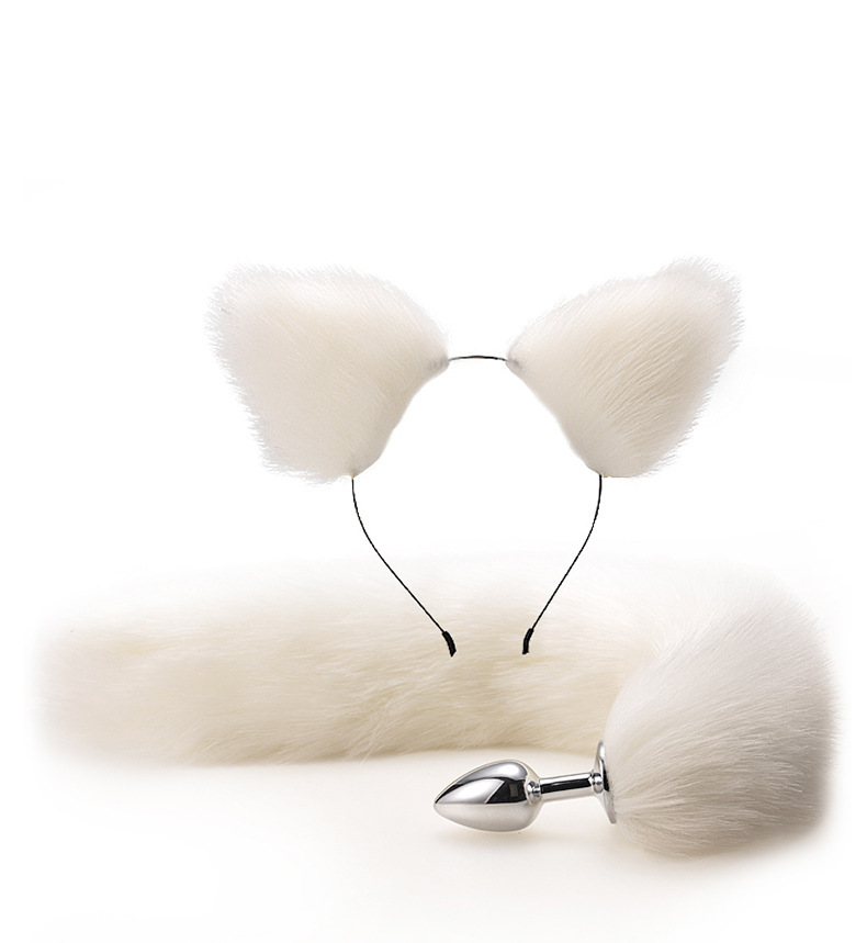 SZ013--SM Sexy Fox Tail Anal Plug Metal Back Chamber Plug Artificial Tail Set 2-piece Set 26 Colors Optional