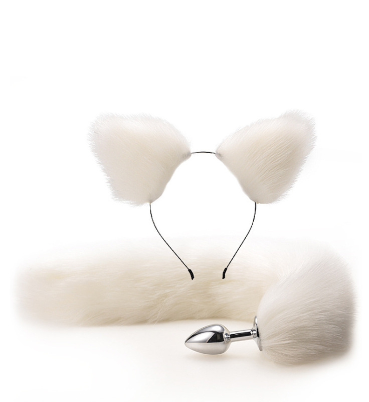 SZ013--SM Sexy Fox Tail Anal Plug Metal Back Chamber Plug Artificial Tail Set 2-piece Set 26 Colors Optional