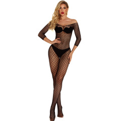 w265--Sexy lingerie women's jacquard sexy one-piece mesh long sleeve small square