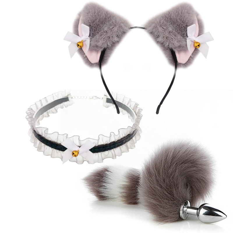 SZ010--Set of anal plugs for men and women, sexual products, SM metal fun suit, fox tail 3-piece set