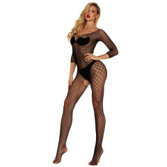 w265--Sexy lingerie women's jacquard sexy one-piece mesh long sleeve small square