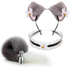 SZ010--Set of anal plugs for men and women, sexual products, SM metal fun suit, fox tail 3-piece set